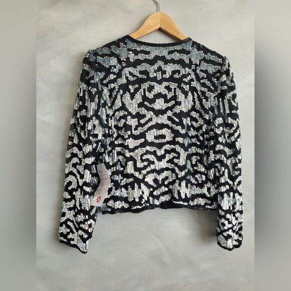 Black Silver Multicolor Sequin Jacket Long Sleeve Short OS No Size - Picture 6 of 7